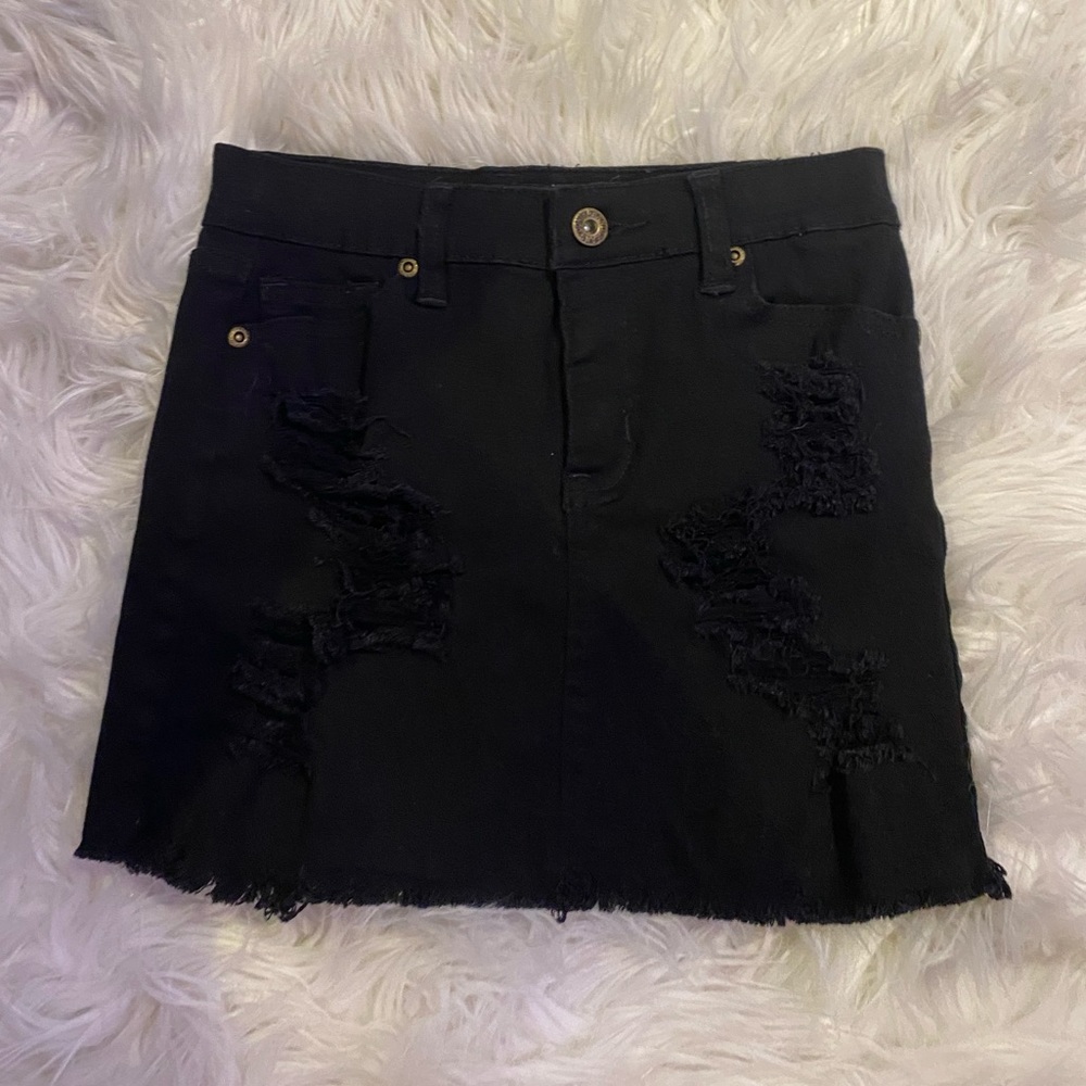 black ripped jean skirt